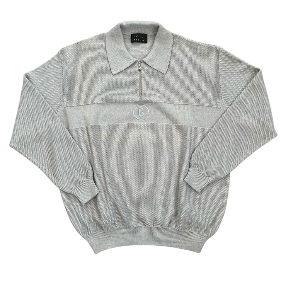 Bogner Mens 1/4  Zip Sweater Knit Long Sleeve Size 14 Gray Size Large